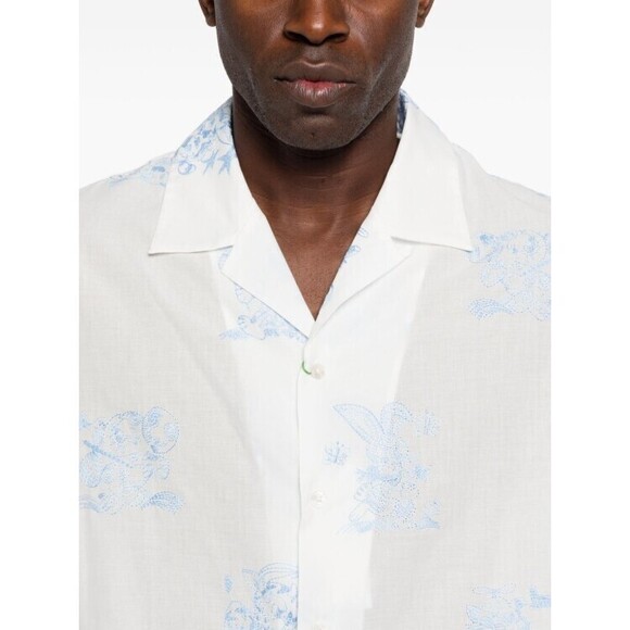 Kenzo Short-Sleeve Camp Collar Shirt In White Silk-Nylon Blend - NWT